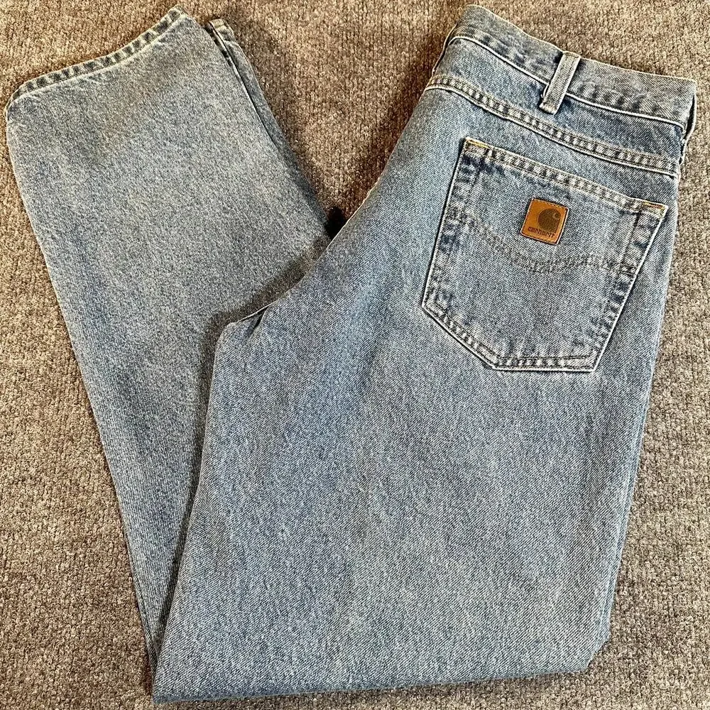 Carhartt B17 STW Relaxed Fit Jeans Mens 36x32 Light Wash Blue Tapered Denim Work